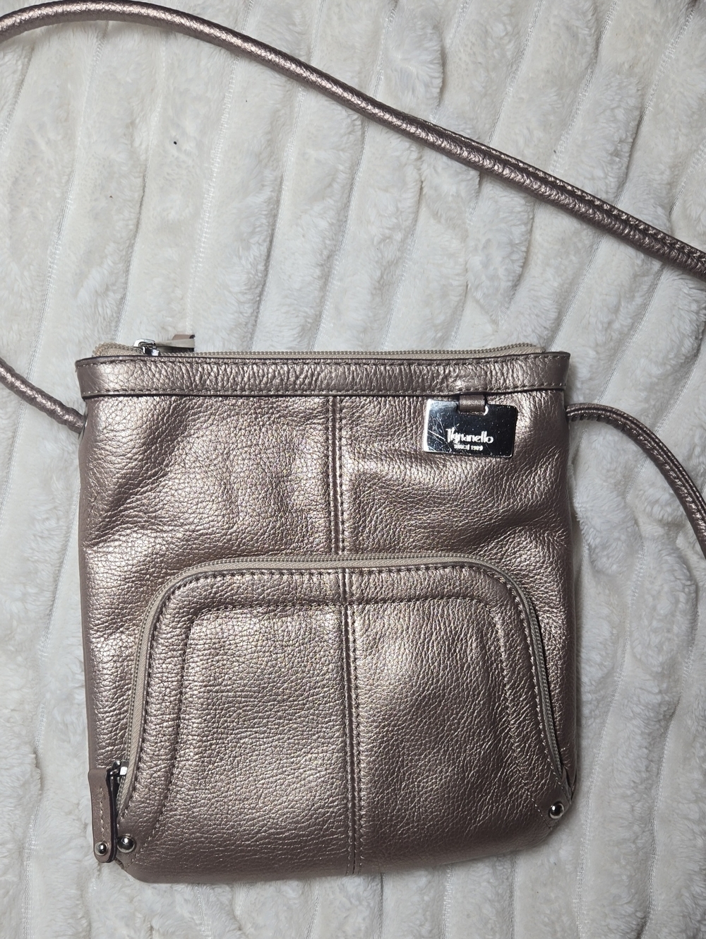 Tignanello Metallic Rose Gold Genuine Leather Crossbody